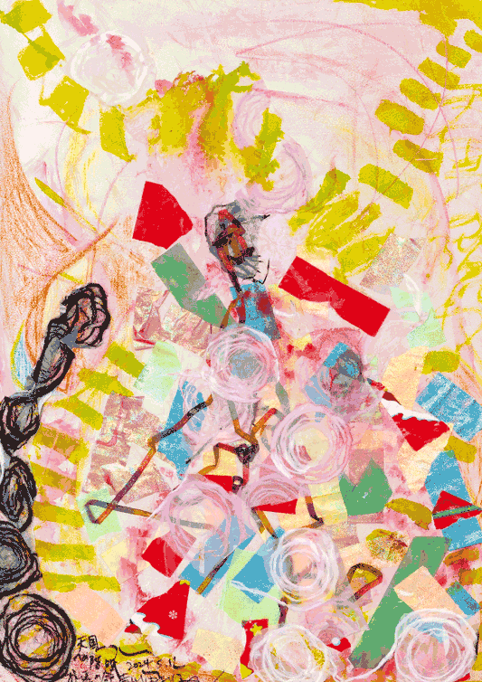 Japanese contemporary collage art The Heavenly Stairway Eternal Life — animated detail by Yuriko Yuco Yoshikawa
