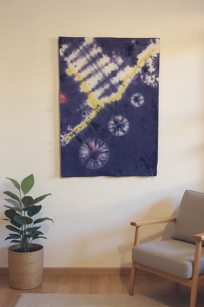 Hishō Shibori tapestry — hanging display view by Yuriko Yuco Yoshikawa
