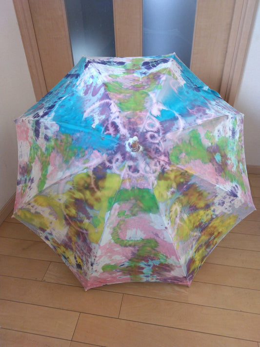 Japanese Shibori and Splash-dyed parasol Amanogawa (Milky Way) — full view by Yuriko Yuco Yoshikawa
