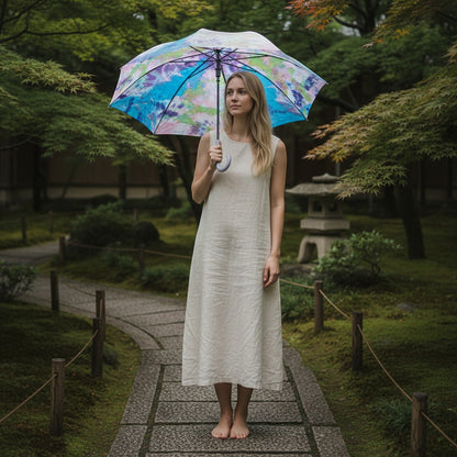 Amanogawa parasol — open canopy view showing Shibori and Splash dye pattern by Yuriko Yuco Yoshikawa
