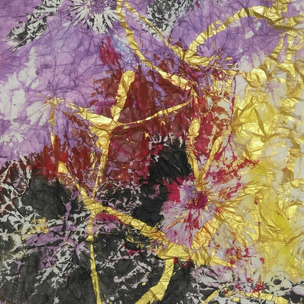 Spring of Joy — detail of Shibori-zome and Sumi ink on Mino Washi paper by Yuriko Yuco Yoshikawa
