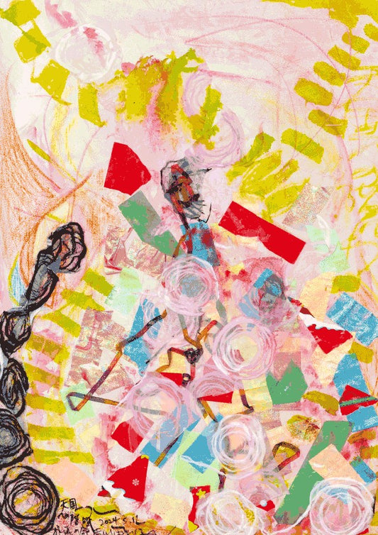 Japanese collage art The Heavenly Stairway — close-up of layered materials by Yuriko Yuco Yoshikawa
