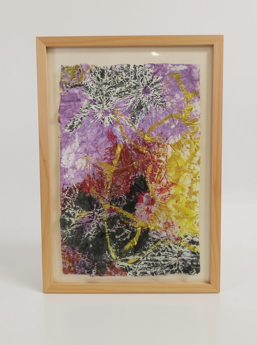 Spring of Joy washi ink art — close-up of ink and dye texture by Yuriko Yuco Yoshikawa
