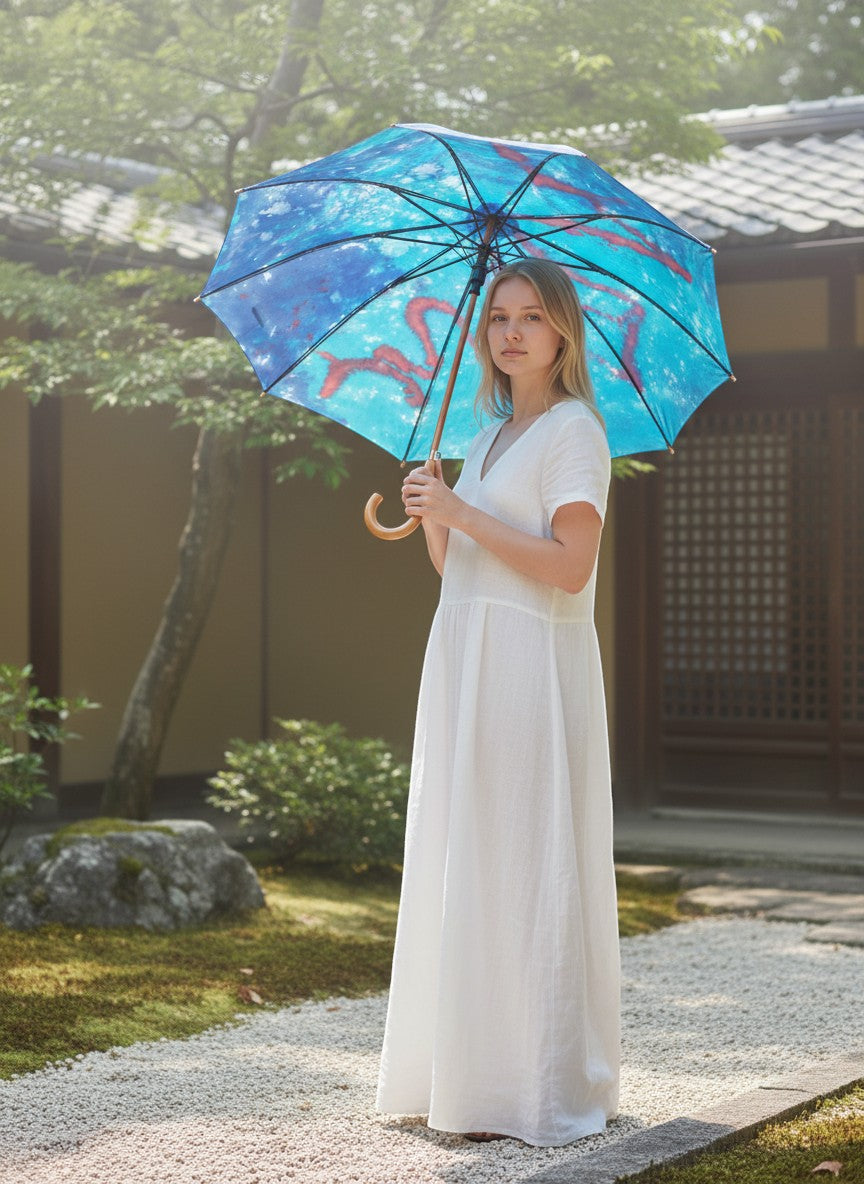 Nagare parasol — close-up of Bokashi gradation dyeing by Yuriko Yuco Yoshikawa
