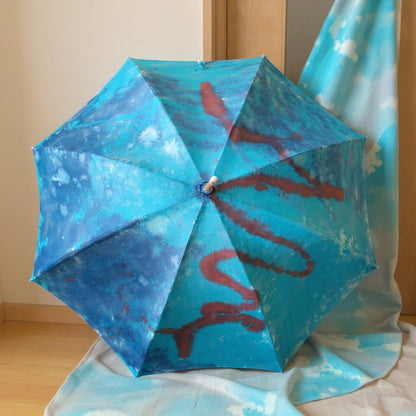Nagare (Flow) parasol — detail of silk fabric and Bokashi dye texture by Yuriko Yuco Yoshikawa
