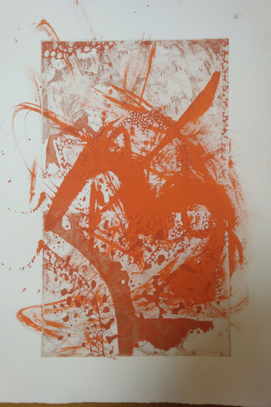 Japanese Copper Etching Art Immersed in Vermilion — full artwork view by Yuriko Yuco Yoshikawa
