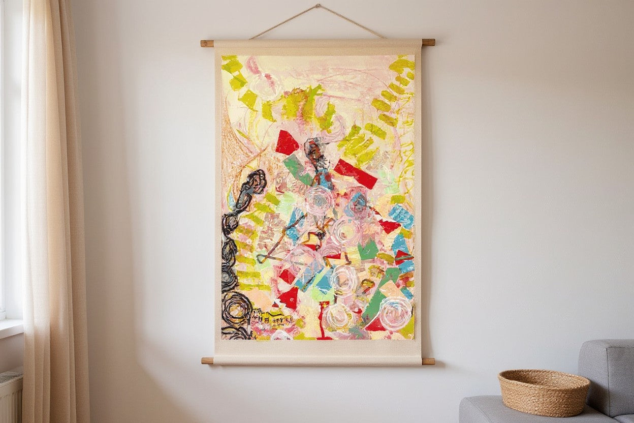 Collage art The Heavenly Stairway — mixed media detail, newspaper and washi paper by Yuriko Yuco Yoshikawa
