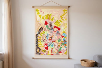 Collage art The Heavenly Stairway — mixed media detail, newspaper and washi paper by Yuriko Yuco Yoshikawa
